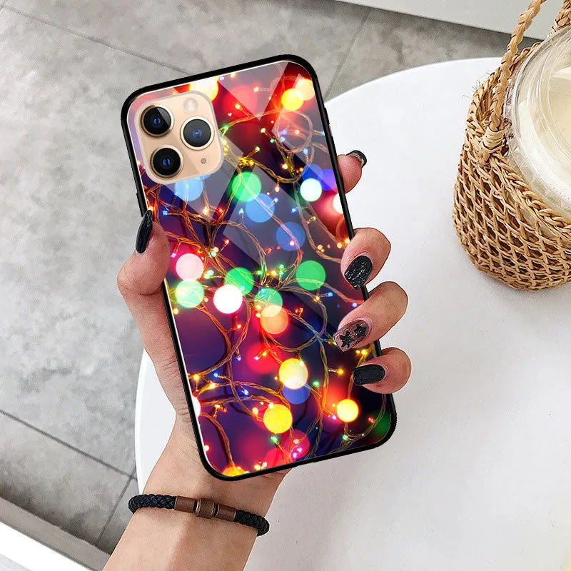 Год Счастливого Рождества чехол для Iphone 11 Pro Max 11pro мультфильм снеговик закаленное стекло задняя крышка для Iphone11 чехол Coque - Цвет: F