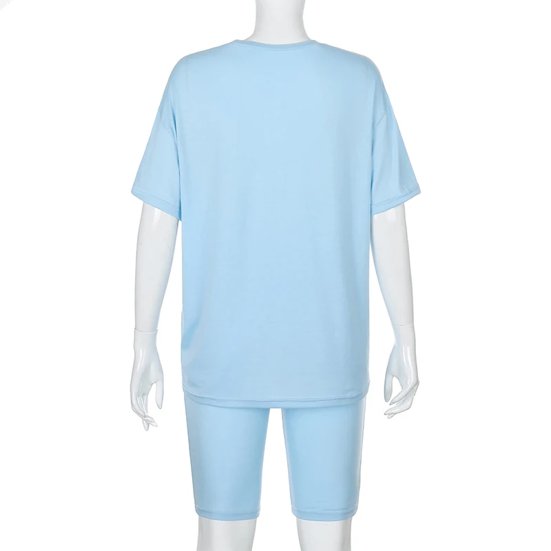 Darlingaga Casual Solid Two Piece Set Tracksuit Women Workout Summer Oversized T shirt and Biker Shorts Matching Sets Sportswear