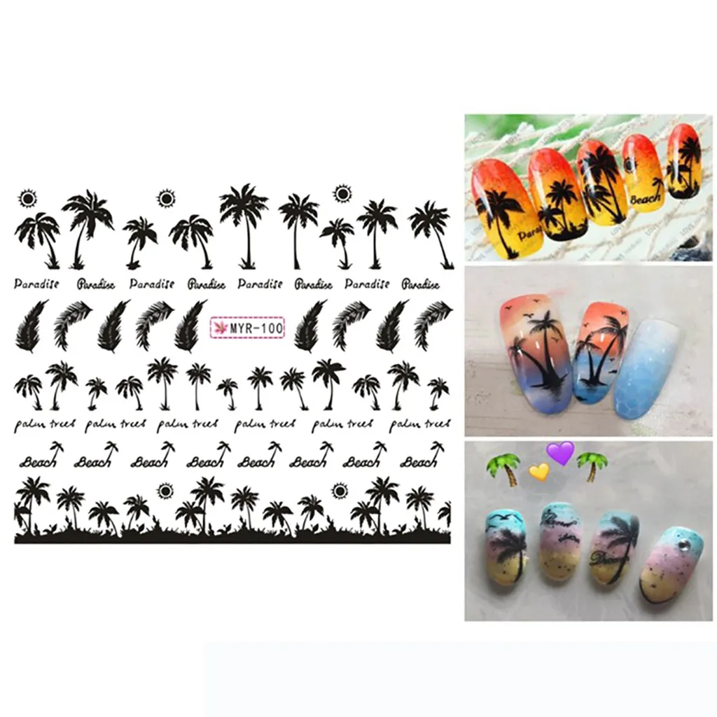

3D Manicure Palm Ocean Wind Tropical Surf Beach Coconuts Tree Style Nail Sticker Adhesive Manicure Tips Nail Art Decoration 912