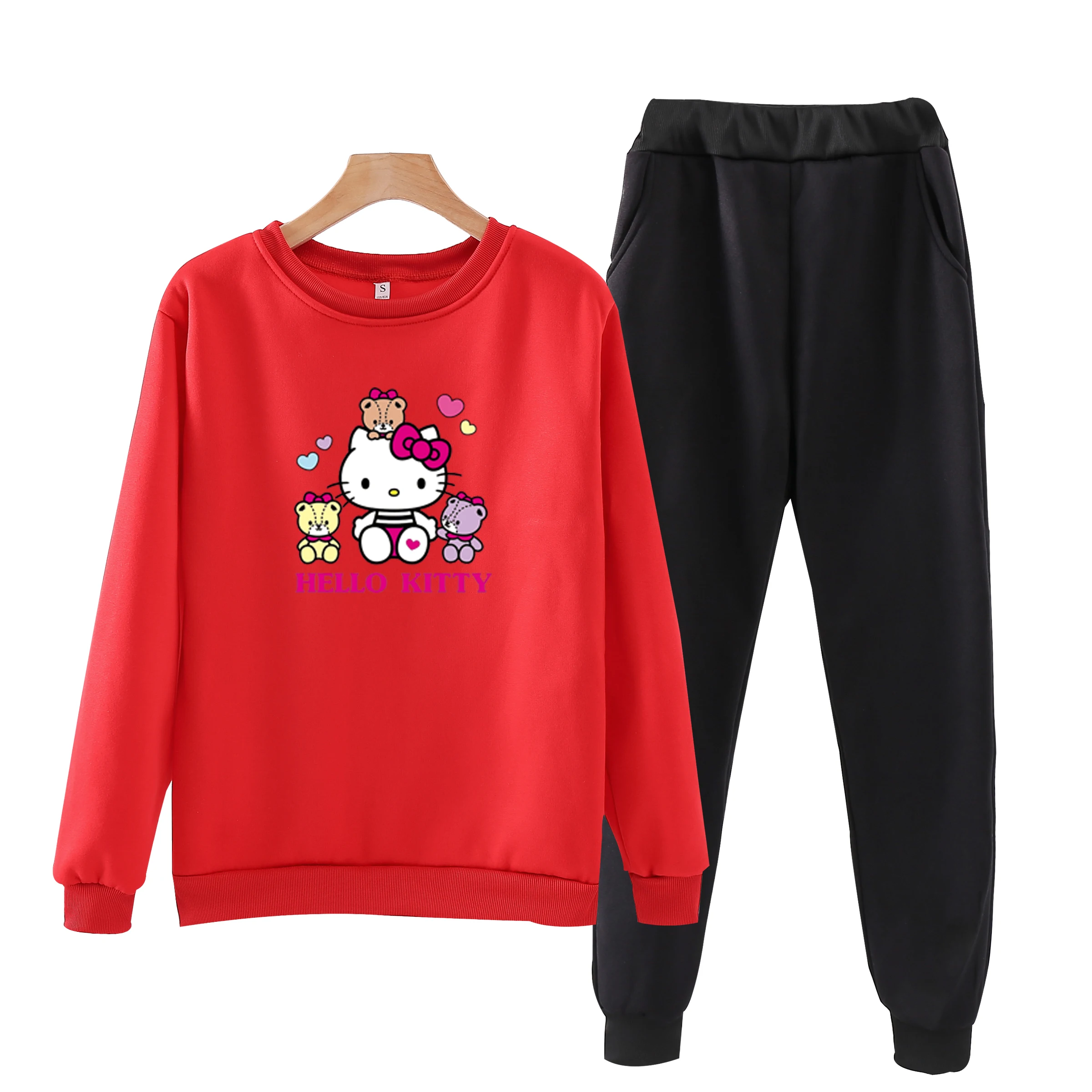 Комплект из двух предметов «hello-kitty», модель года, осенняя Женская куртка с капюшоном, комплект для бега, свободный комплект с капюшоном, p104