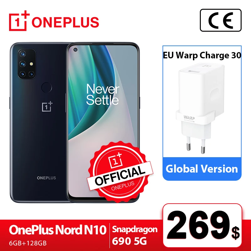  OnePlus Nord N10 5G OnePlus Official Store Мировая премьера глобальная версия 6 ГБ 128 Snapdragon 690 смартфон 90 Гц Дисплей 64MP Quad камеры Warp 30T NFC; code:healthmail350(P1600 350);IKRAZ…