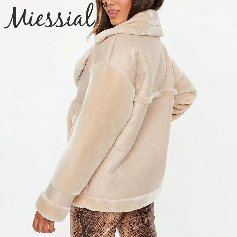 Miessial однотонное повседневное теплое пальто из искусственного меха, Женское зимнее пальто из овчины, модное плюшевое пальто, женская осенняя верхняя одежда, куртка с подкладом