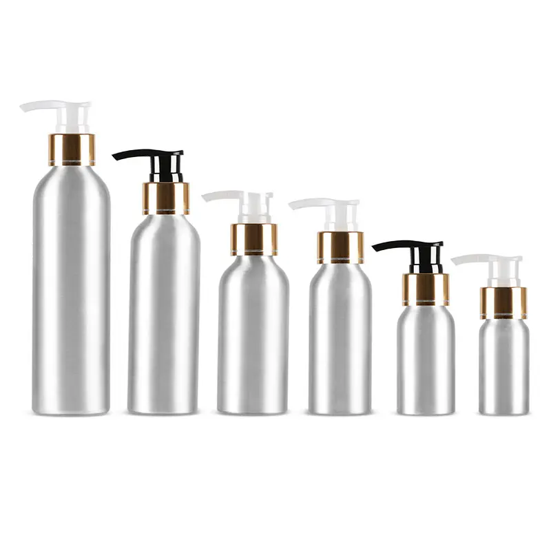 30ml 50ml 100ml 120ml 150ml 250ml 빈 로션 알루미늄 병 골드 알루미늄 펌프 액체 비누 디스펜서 알루미늄 용기