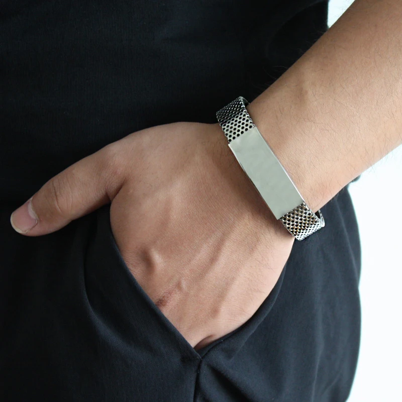Европейский и американский мужской браслет, индивидуальная мода, Титановый стальной браслет, силиконовый браслет, непорочный сетчатый ремень, браслет