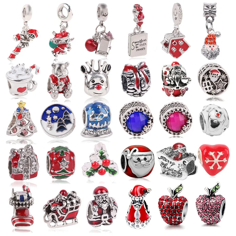 

2pc Christmas Series Christmas Tree Santa Claus Charms Beads Fit Pandor Bracelet & Necklace DIY Women Jewelry Making