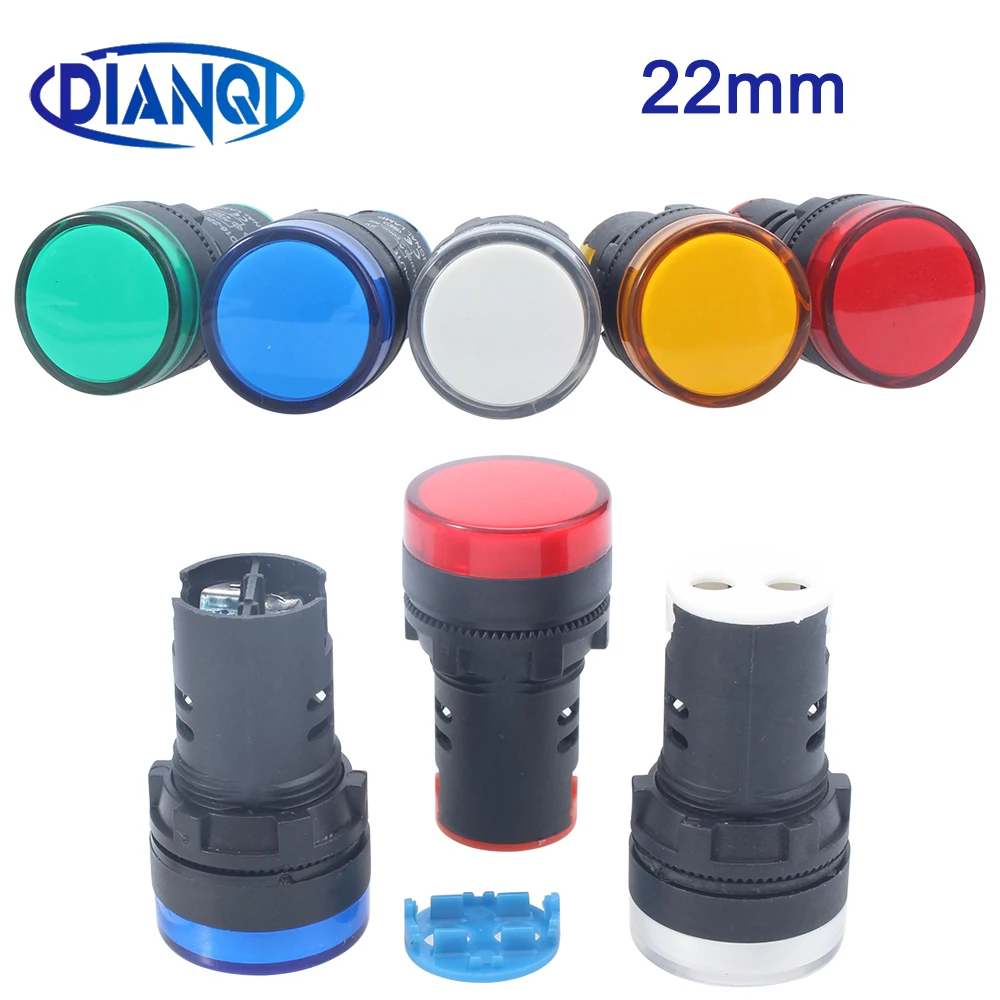 22mm Panel Mount RESALET Indicator Lights AC/DC 24V Red+Green+Blue+Yellow+White LED DIY Projects 10Pcs HVAC for Electrical Control Panel