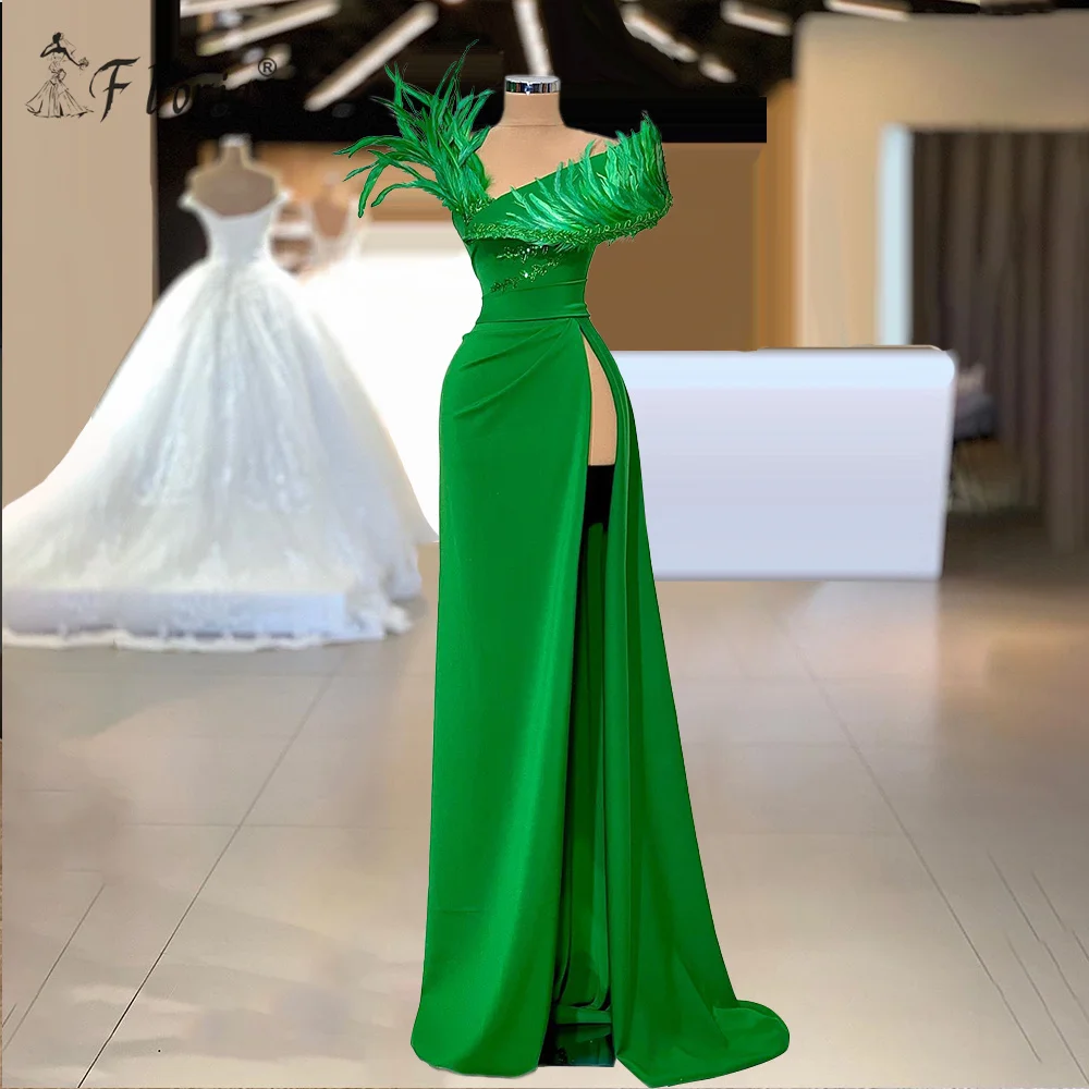 Elegante abito da sera con piume verdi 2021 Dubai abiti da ballo lunghi con  spacco alto abiti da cerimonia donna Robe De Soiree|Evening Dresses| -  AliExpress