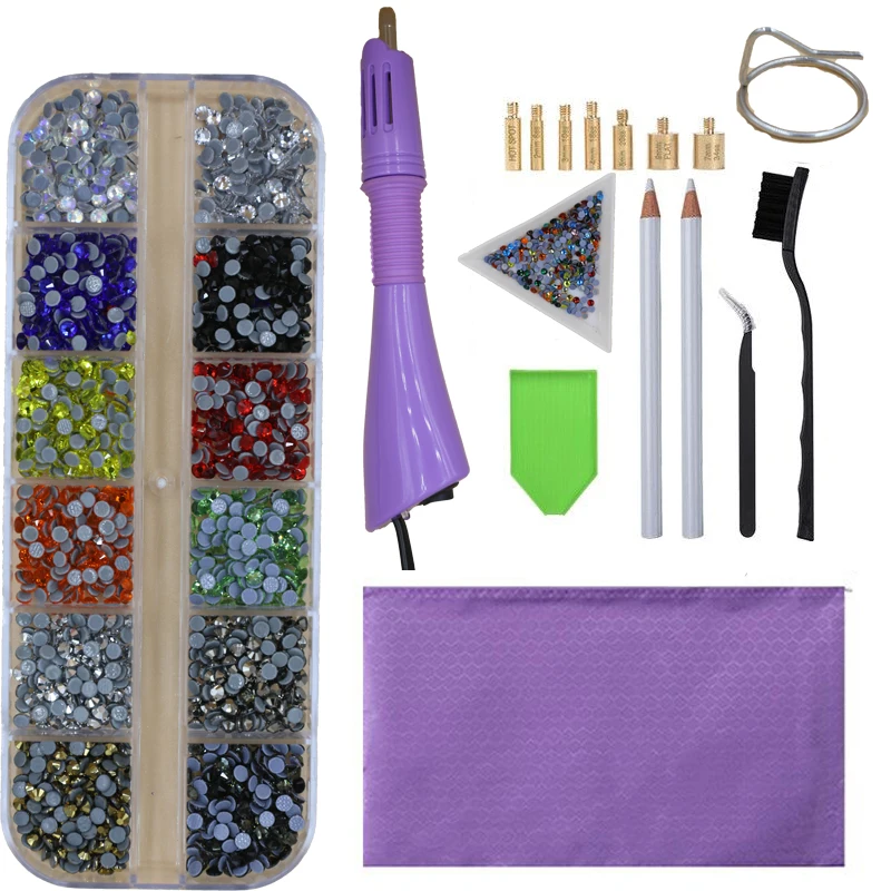 12grids 2400Pcs/box Mix Hot Fix Rhinestones Set/ EU/US PLUG Hotfix Applicator Crystal Glass Rhinestone Iron-on Strass Decoretion 