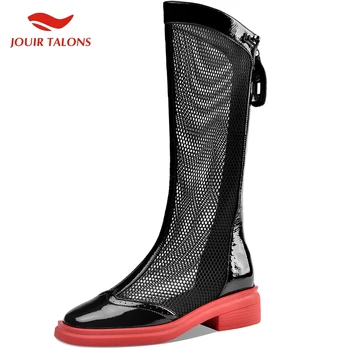 

Brand New Ladies Square Heels Zip Up Air Mesh Women Shoes Summer Sandal Knee High Woman Boots