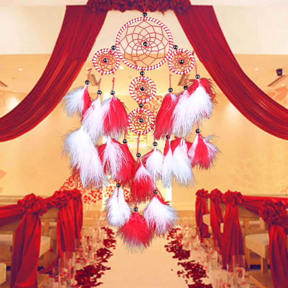 

Dreamcatcher Red&White Feather Pendent Handmade Car Wall Home Craft Decor