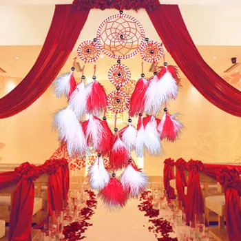 

Dreamcatcher Red&White Feather Pendent Handmade Car Wall Home Craft Decor