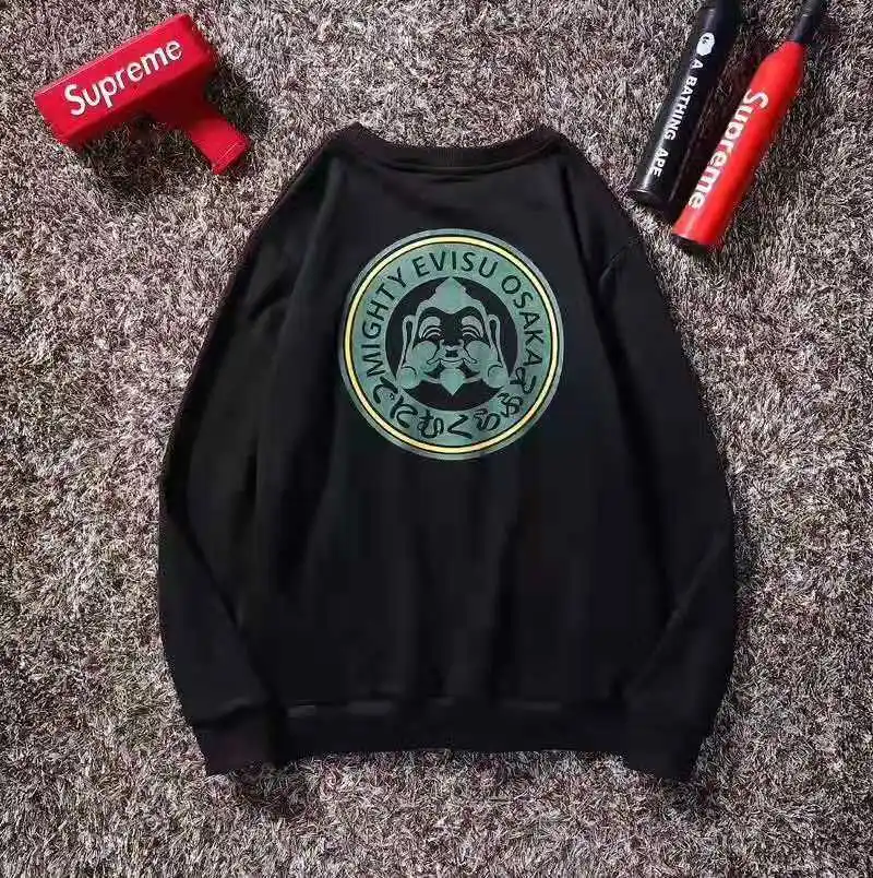 Evisu мужской свитер с круглым вырезом теплый дышащий модный хлопок Будда печать логотип печать с длинными рукавами для мужчин и женщин одежда для влюбленных - Цвет: Черный