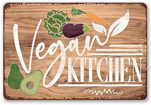 Poster Retrò Cucina Vegana Targa In Metallo Targa In Metallo Fattoria Casa Cucina Centro Commerciale Decorazione Murale Piastra Metallica 12*8 Pollici