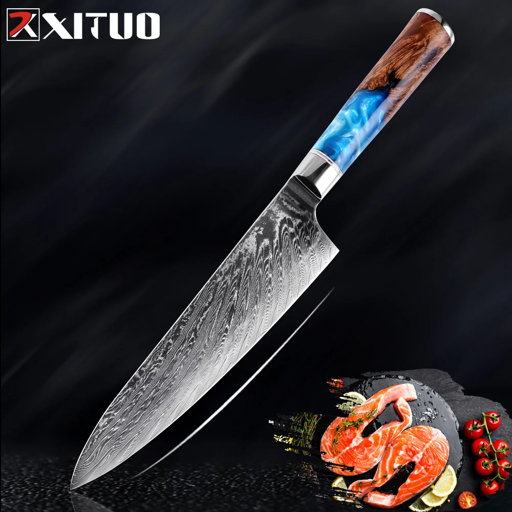 Поварской нож XITUO VG10 из дамасской стали японский кухонный резец острый Кливер