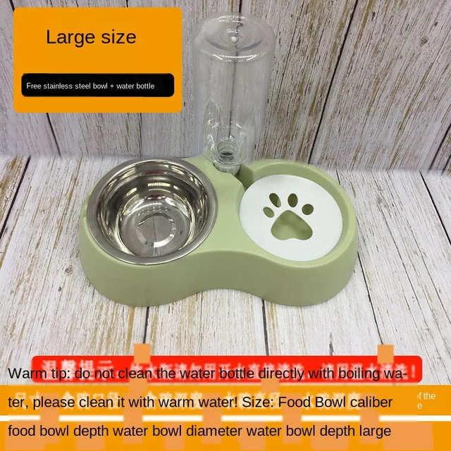 Double Pet Bowls Dog Cat Puppy Bowls Food Water Feeder Stainless Steel Pet Drinking Dish Feeding Supplies Small Dog Accessories Green Large