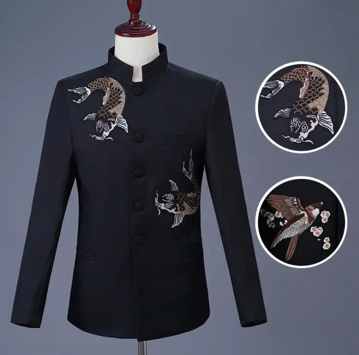 Вышивка рыбы Блейзер мужские костюмы комплект со штанами костюм trajes de boda para hombres певица звезда Стиль сценическая одежда торжественное платье