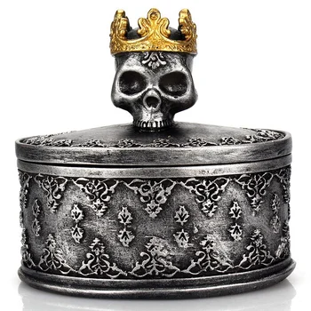 

Desktop Mini Storage Box, Creative Vintage Skull Crown Jewelry Box With Dust Cover, Jewellery Organiser Storage Boxes
