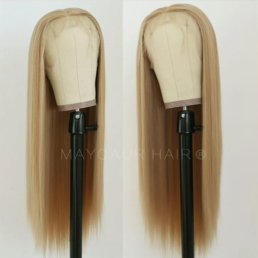 Maycaur 13x6 Lace Front Wigs #1344 Color Long Straight Heat Resistant Fiber Hair Synthetic Lace Front Wigs for Women (4)