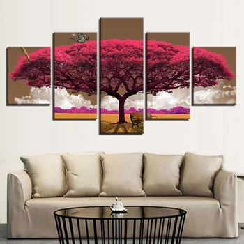 

Canvas HD Prints Art Butterfly Posters 5 Pieces Purple Red Tree Scenery Paintings Living Room Home Decor Framework