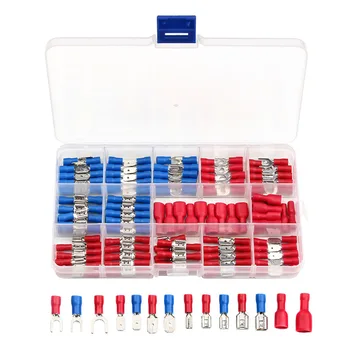 

140Pcs Assorted Full Insulated Fork U-type Red/Blue Terminal Set Electrical Wire Cable Crimp Spade Ring Connector Assortment Kit