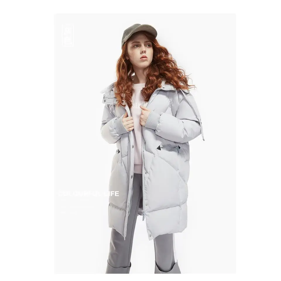 Metersbonwe, Зимняя женская куртка средней длины с капюшоном, пуховик на белом утином пуху, Женское пальто, Модное теплое уличное зимнее пуховое пальто