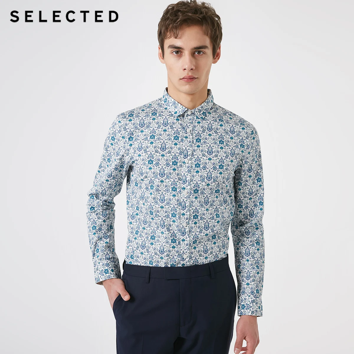 SELECTED Men 100% Cotton Colored Stripes Slim Fit Long-sleeved Shirt T|419105584 SELECTED Men 100% Cotton Colored Stripes Slim Fit Long-sleeved Shirt T|419105584