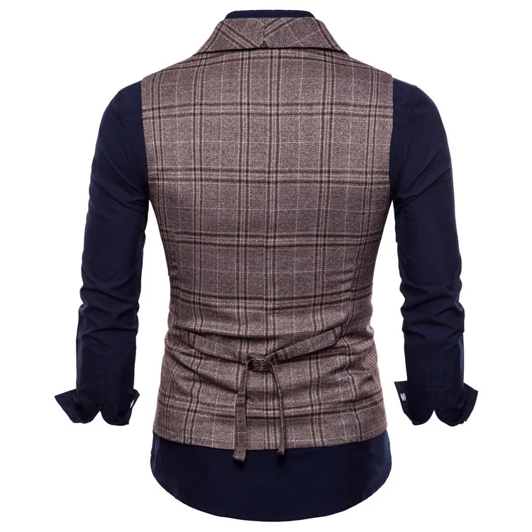 

AliExpress Supply of Goods Spring New Style Characteristics Plaid Men's Casual Business Double Breasted Waistcoat 9606
