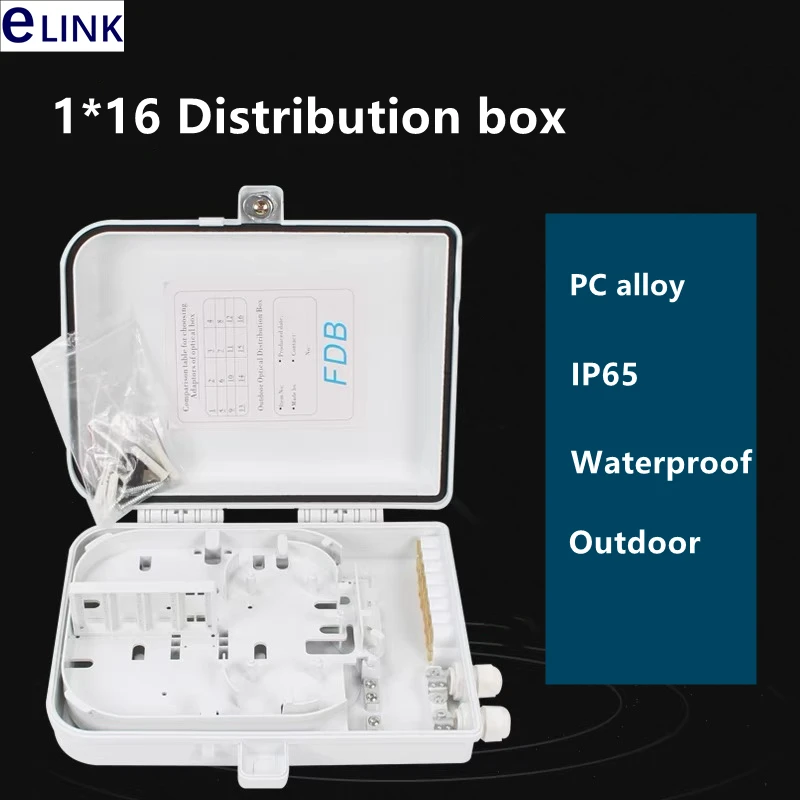 IP65 PC 합금 방수 PLC 분배기 퓨전 박스, 16 코어 실외 분배 상자, FTTH 광섬유 정션 박스, 1x16 ELINK