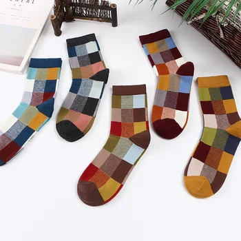 

Retro Rhombus Lattice Stitching Color Crew Socks Men Personality Best Cotton Socks Thick Darn Tough Socks Casual Argyle Socks