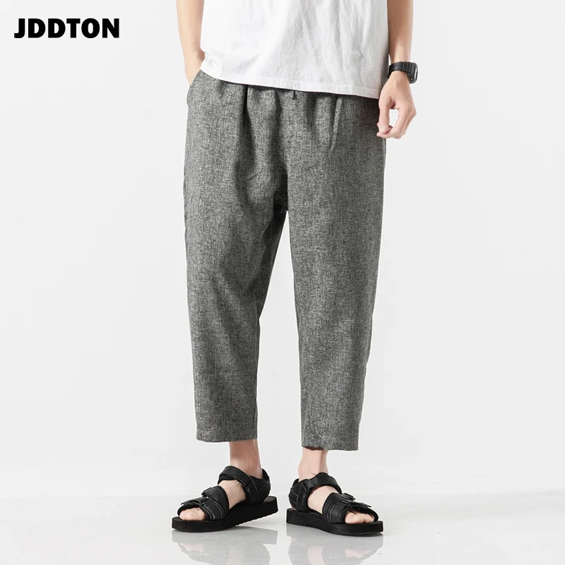 

JDDTON Men's Cotton Linen Casual Straight Jogger Pants National Style Traditional Japanese Streetwear Loose Harem Trousers JE045