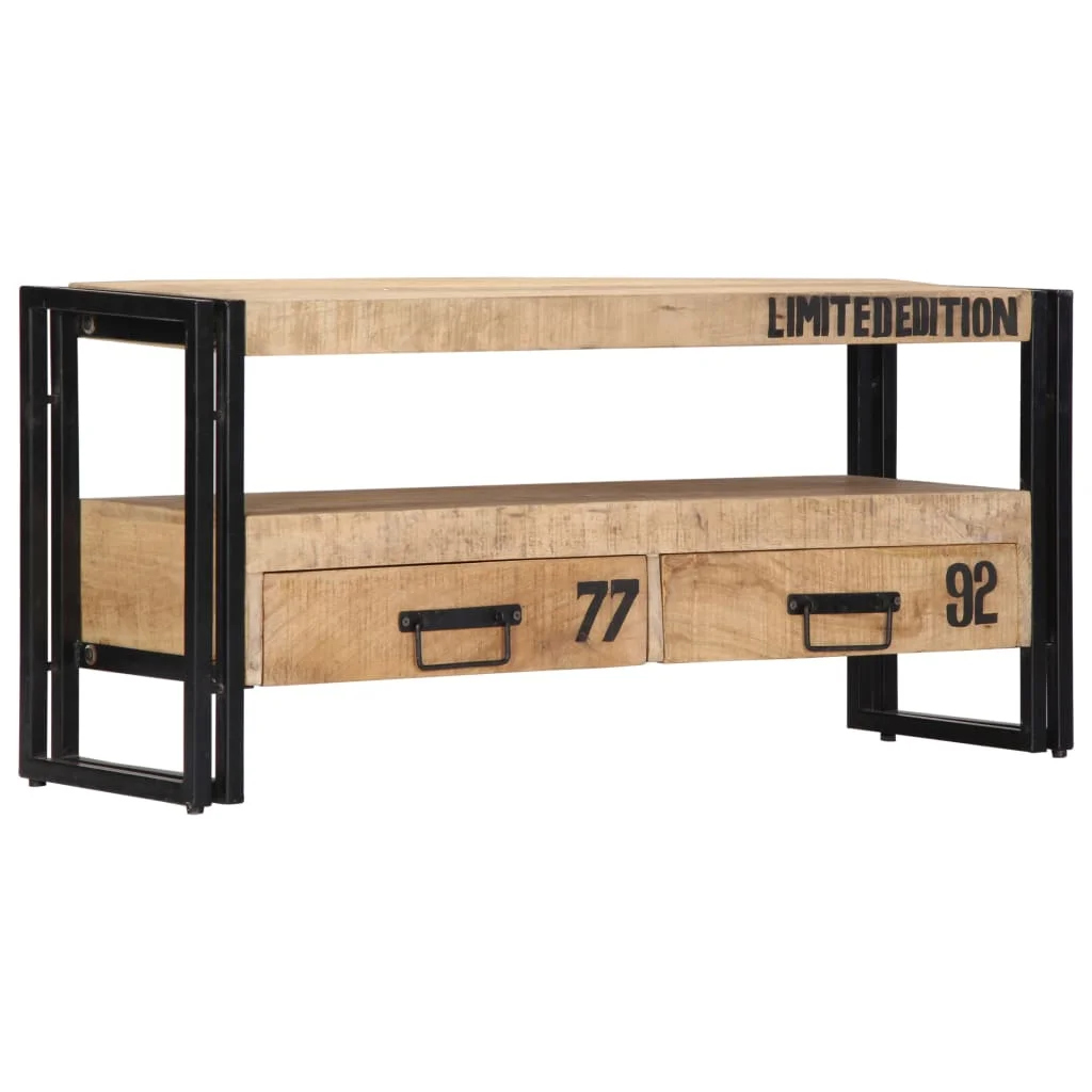 

Retro VidaXL TV Cabinet with 2 Drawer High Quality Solid Mango Wood Living Room Stand TV Furniture Iron Legs Durable 100x30x45cm