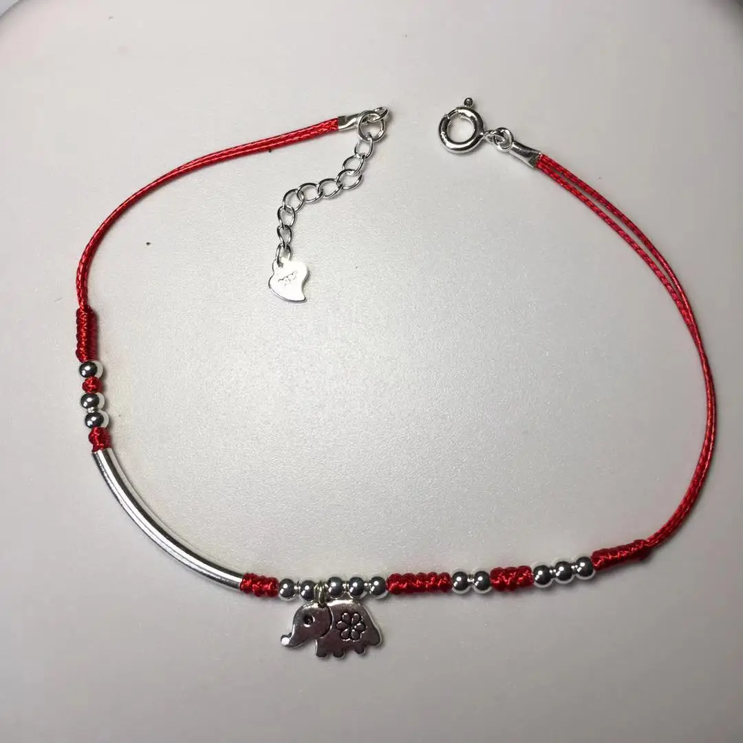 925 Sterling Silver Elephant Womens Anklets Jewelry Charm Rope Handmade Ankle Bracelet anklet bracelets silver anklets