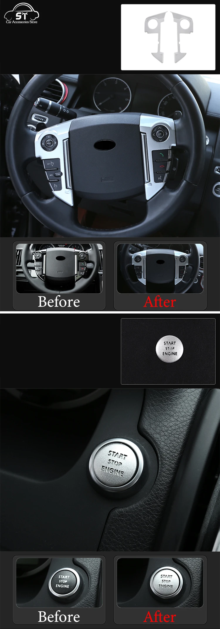 Car Steering Wheel,AC Vent Outlet Knob,Door Handle,Cover Trim,ABS Chrome,For LandRover Freelander 2 2007-2015 Interior Accessory