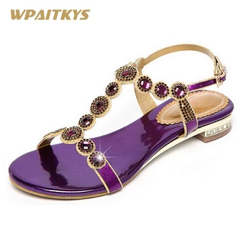 

Purple Crystal Sandals Women Shoes Fashion Roman Style 3cm Low Heel Party Women's Shoes Christmas Gift
