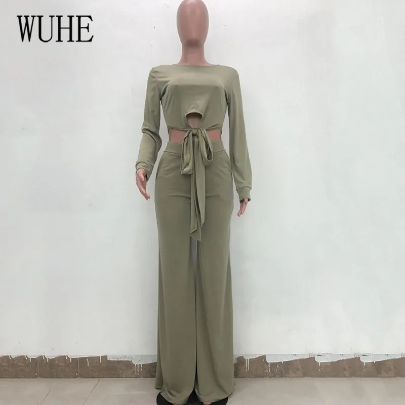WUHE женские элегантные свободные брюки, однотонные комплекты из двух предметов, длинные рукава, повязка, широкие брюки, женские повседневные Комбинезоны