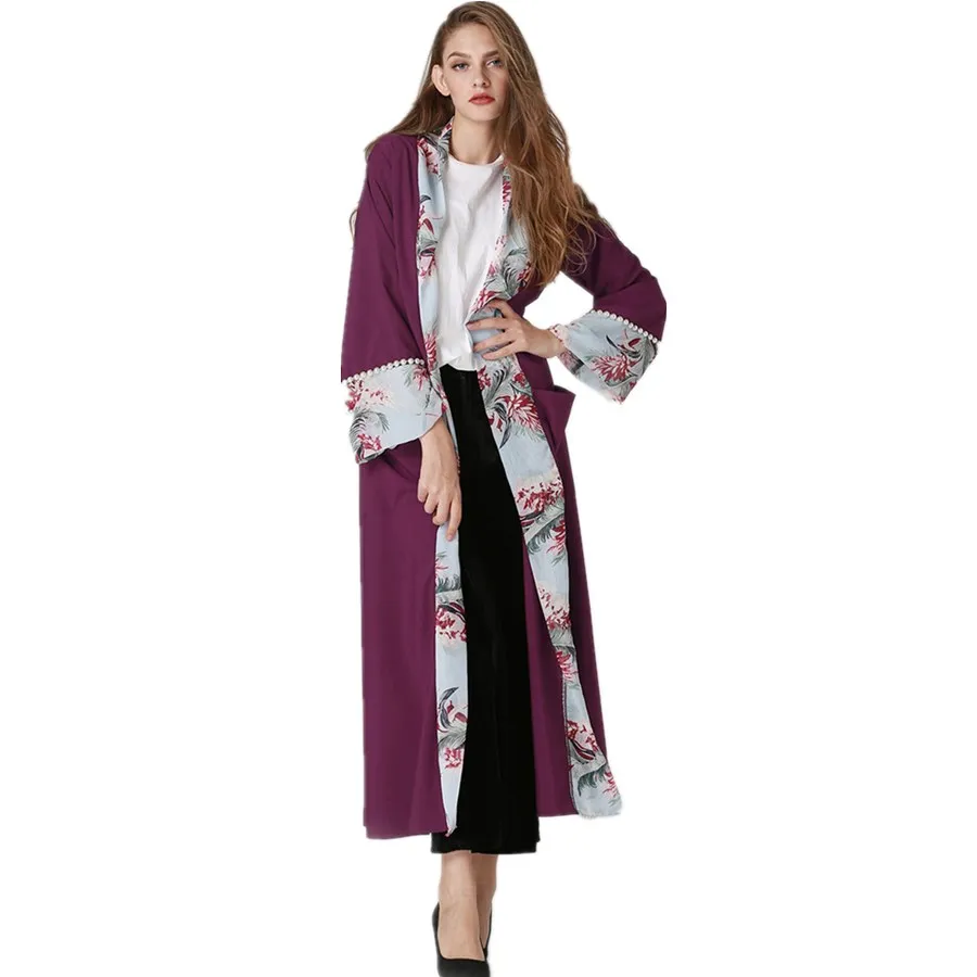 Elegant printed Muslim diamond beading Abaya Arab Turkish Singapore Jilbab Dubai full length Muslims Dress Islamic dress wj1236