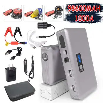 

3 Color High-Power 98600mAh 12V Car Jump-Starter Portable Type-C USB Emergency-Power Bank Battery Booster Buster 1000A DC Port