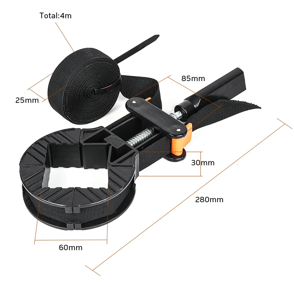 Многофункциональный Зажим для ремня, деревообрабатывающий Быстрый Регулируемый ленточный зажим, многоугольный зажим, 90 градусов, 4 м, чистый нейлоновый Зажим для ремня