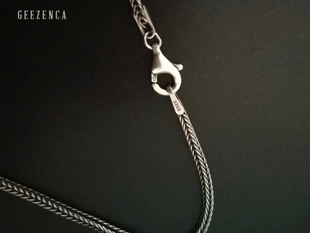 GEEZENCA-925 стерлингового серебра Тайский ручной работы 2мм-диаметр 65см-длина веревка цепи ожерелье ювелирные украшения унисекс подарок Винтаж