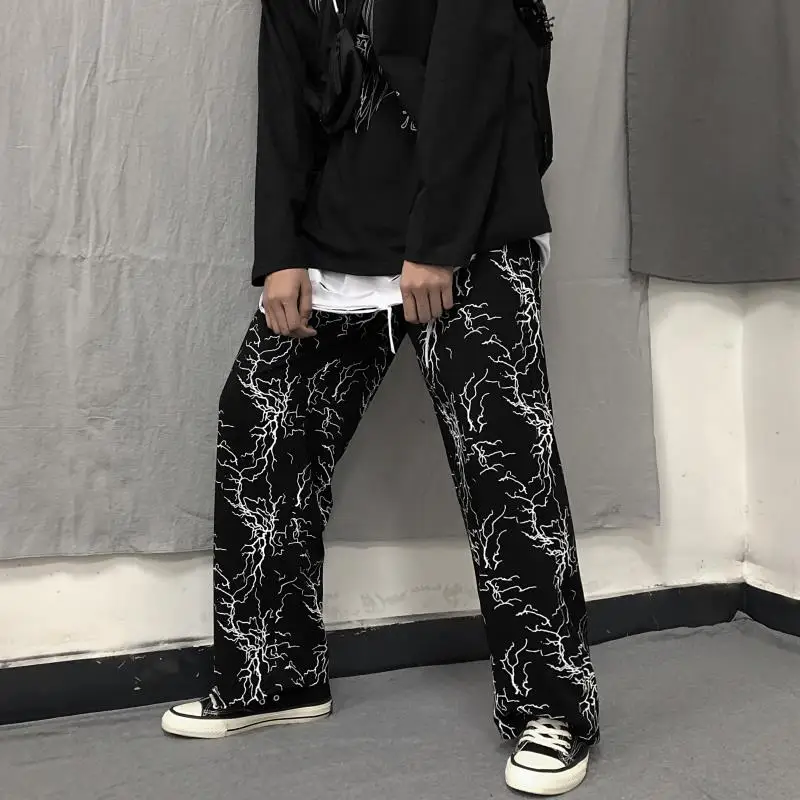 

Harajuku Pants Women Drawstring Jogger Pants Spring Autumn Casual Loose Women Pants Men Hip Hop Lightning Print Track Pants