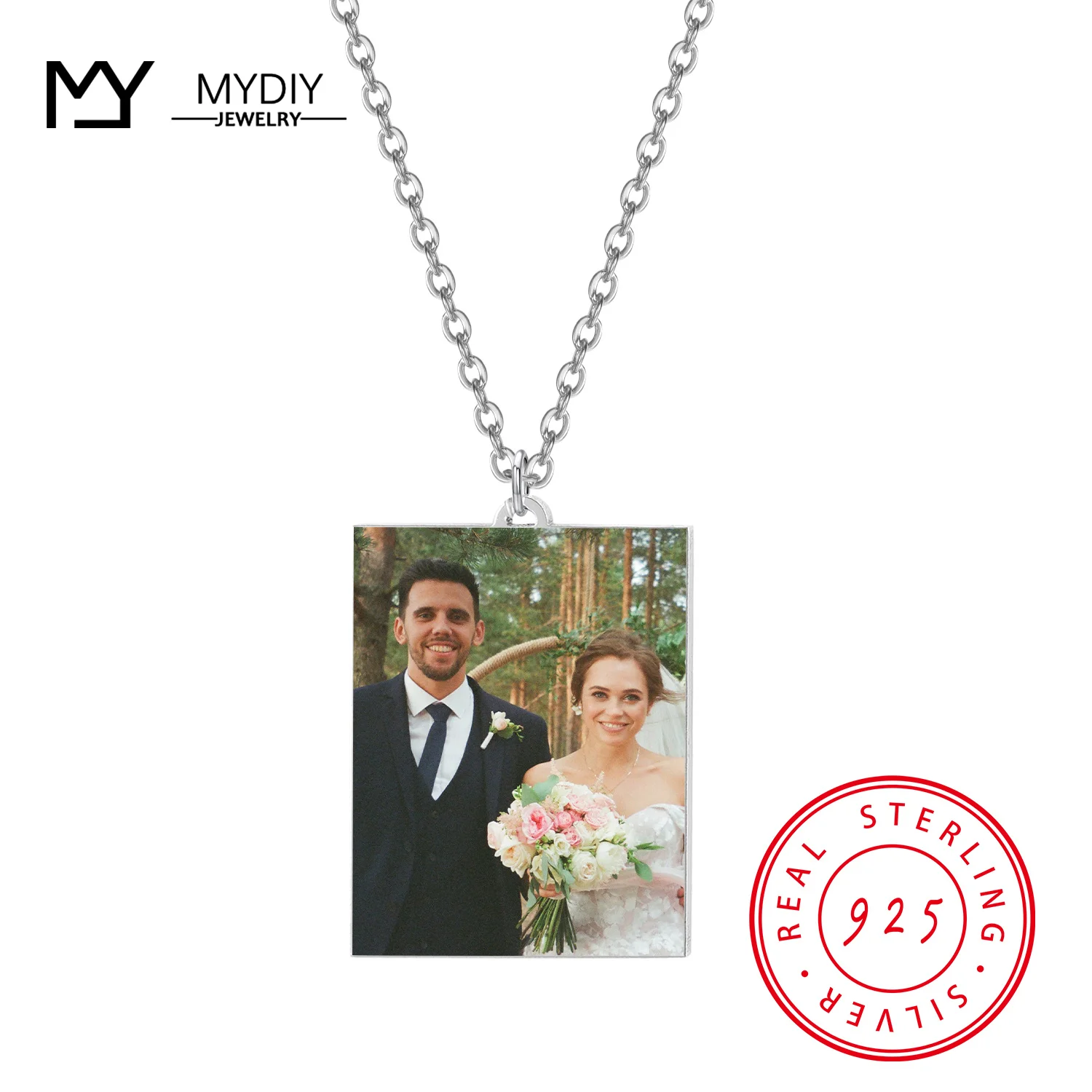 MYDIY 925 Sterling Silver Trendy PHOTO Pendant Necklaces Customize Custom Engagement Wedding Gift For Family Jewelry 2021 TREND 2021 new 40 100 150x165cm newborn photography props for background baby photo stretch lattice wraps cocoon backdrops flokati