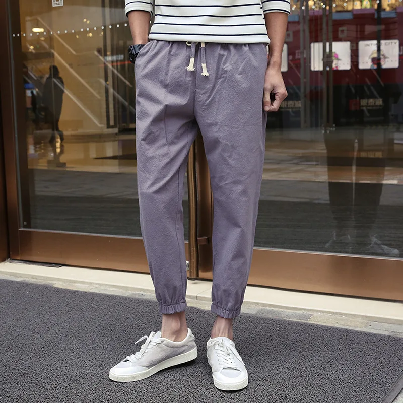 

2017 Spring And Summer New Style Flax Capri Pants Fashion Man Japanese-style Loose Thin Ankle Banded Pants Casual Cotton Pants K