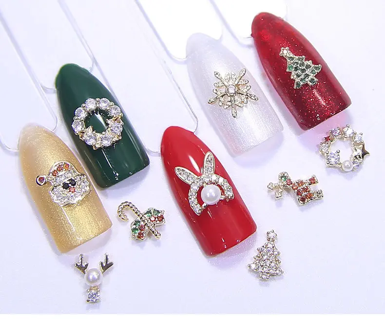 5pcs/lot 3D Christmas Tree Snowflake Zircon Crystal Nail Art Rhinestone Alloy metal manicure DIY Nail Decoration Nails charms