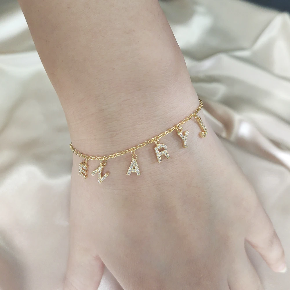 DODOAI Custom 6MM Letters CZ Zircon Bracelet  Personality Custom Name Bracelet Jewelry Name Words Custom Bracelet & Bangle