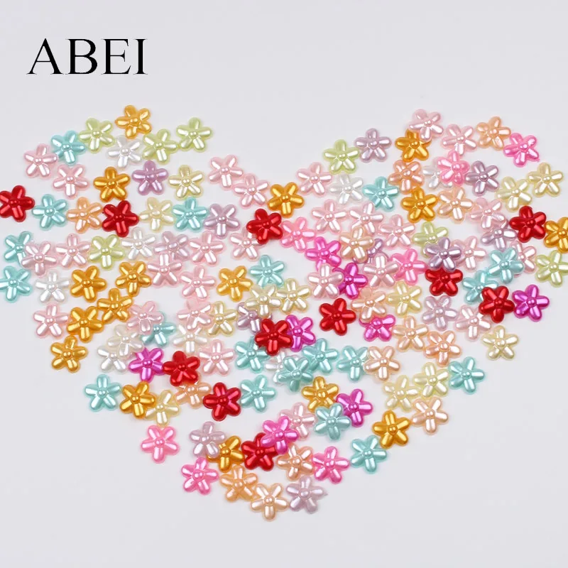 

100pcs 12mm ABS Flatback Flower Pearls Plastic Resin flower Beads Loose Bead DIY Handmade Crafts Arts Accessories
