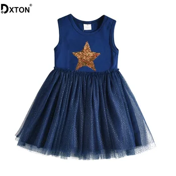 DXTON Girls Summer Dress Star Sequined Girls Tutu Dresses Kids Cartoon Princess Dress Children Costumes for Kids Cotton Clothes 1