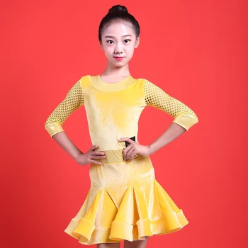 

Girls Latin Dance Dress Winter Velvet Performance Dresses Child Practice Clothes Tango Rumba Salsa Cha Cha Samba Wear DNV12208