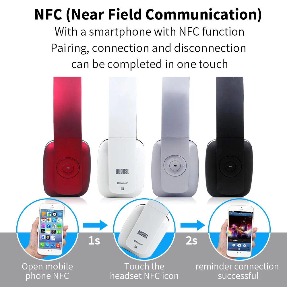 Bluetooth Беспроводной наушники с микрофоном NFC удобные на ухо Hi-Fi гарнитура для ПК