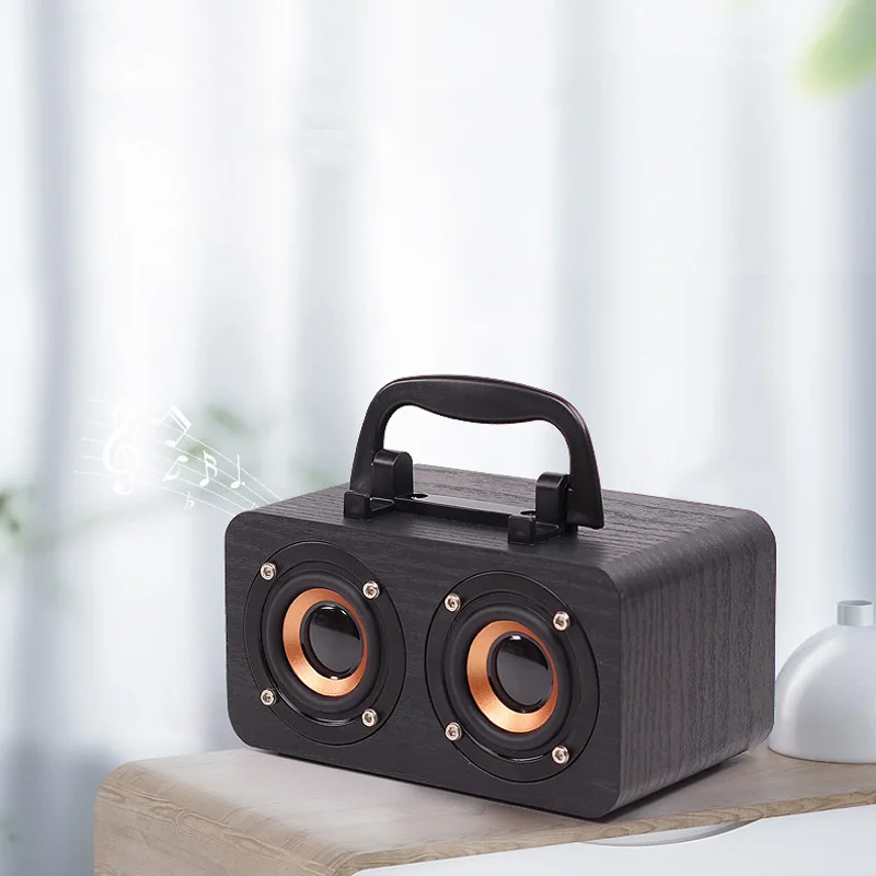 Black wood grain Деревянный беспроводной Bluetooth портативный динамик s сабвуфер стерео Бас система Bluetooth динамик TF USB MP3 плеер домашний усилитель - Цвет: Black wood grain