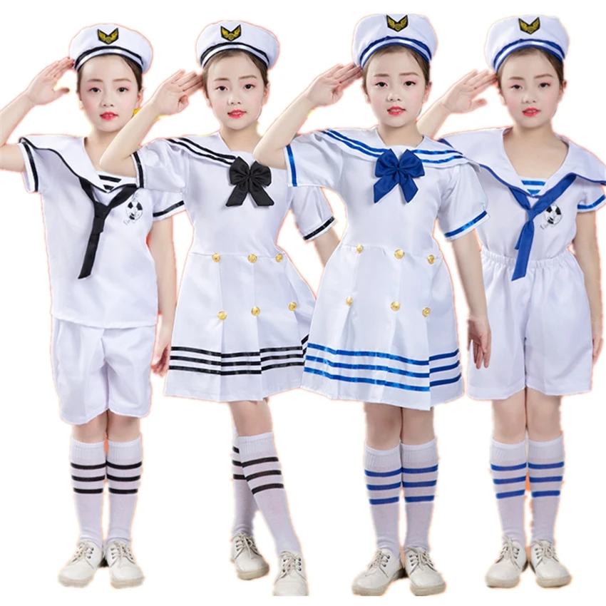 

Children Navy Suit Halloween Cosplay Costumes Girls Dance Performance Clothing Set Fancy Sailor Army Uniform Team Wear